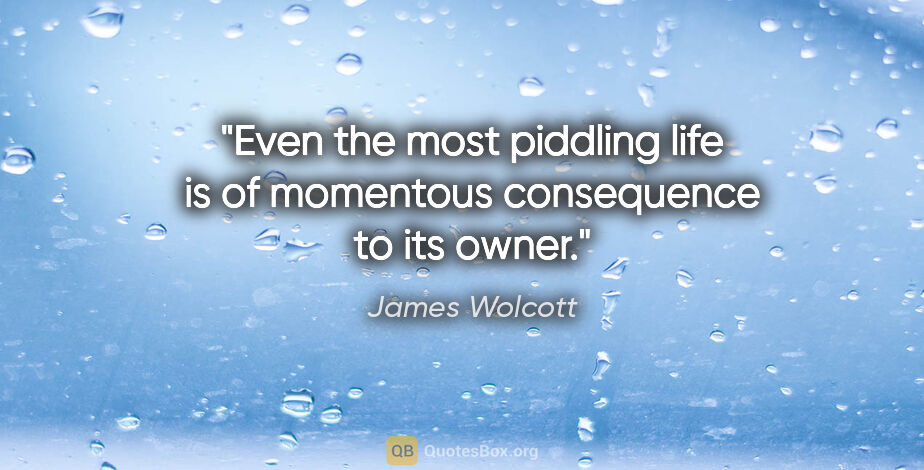 James Wolcott quote: "Even the most piddling life is of momentous consequence to its..."