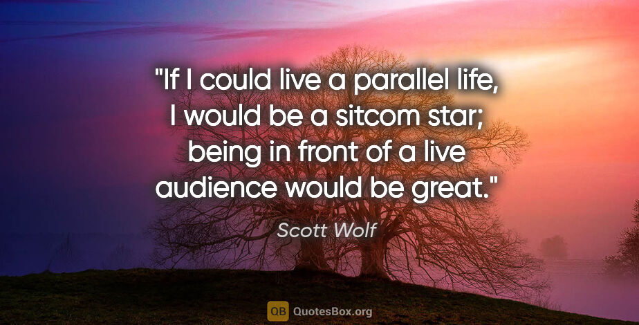 Scott Wolf quote: "If I could live a parallel life, I would be a sitcom star;..."
