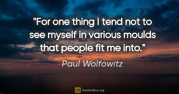 Paul Wolfowitz quote: "For one thing I tend not to see myself in various moulds that..."