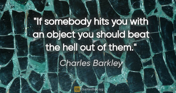 Charles Barkley quote: "If somebody hits you with an object you should beat the hell..."