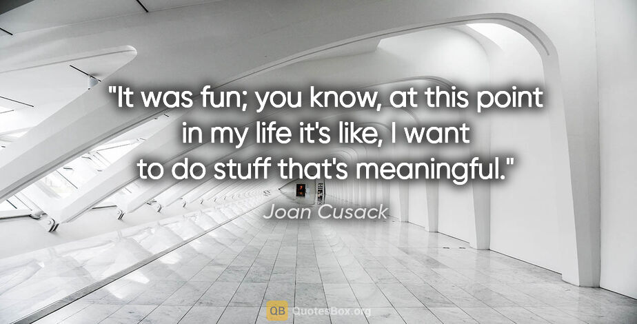 Joan Cusack quote: "It was fun; you know, at this point in my life it's like, I..."