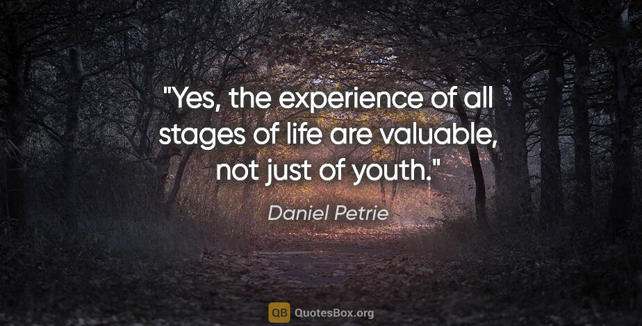 Daniel Petrie quote: "Yes, the experience of all stages of life are valuable, not..."