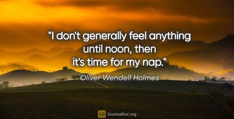 Oliver Wendell Holmes quote: "I don't generally feel anything until noon, then it's time for..."