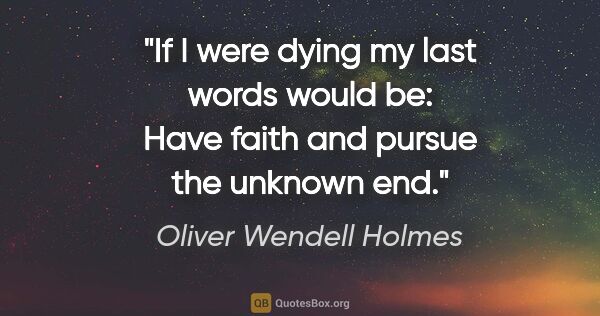Oliver Wendell Holmes quote: "If I were dying my last words would be: Have faith and pursue..."