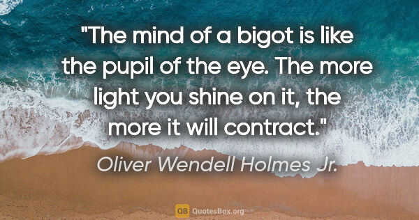 Oliver Wendell Holmes Jr. quote: "The mind of a bigot is like the pupil of the eye. The more..."