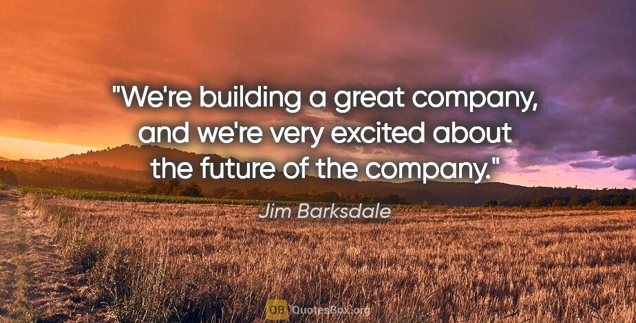 Jim Barksdale quote: "We're building a great company, and we're very excited about..."