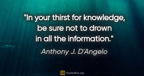 Anthony J. D'Angelo quote: "In your thirst for knowledge, be sure not to drown in all the..."