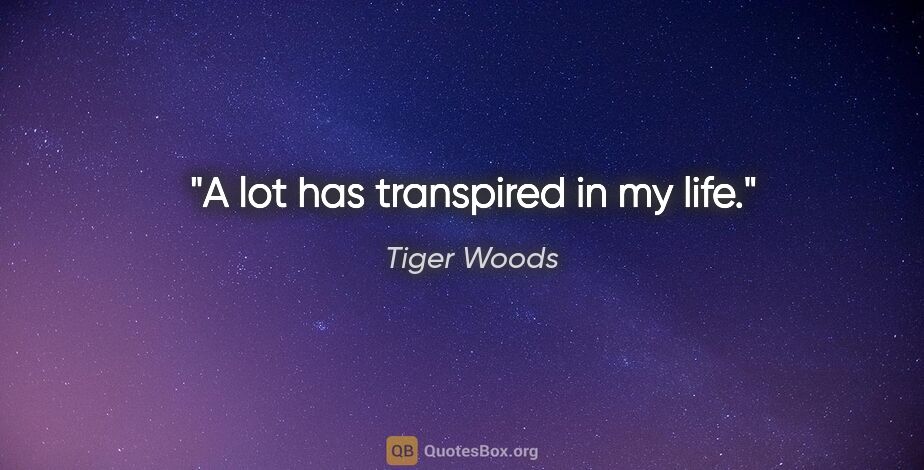 Tiger Woods quote: "A lot has transpired in my life."