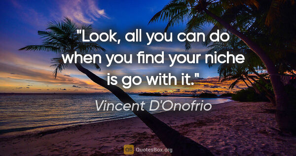 Vincent D'Onofrio quote: "Look, all you can do when you find your niche is go with it."