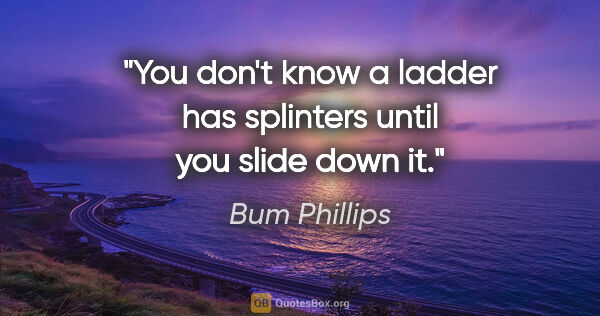 Bum Phillips quote: "You don't know a ladder has splinters until you slide down it."