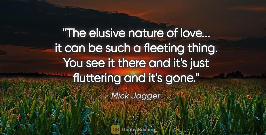 Mick Jagger quote: "The elusive nature of love... it can be such a fleeting thing...."