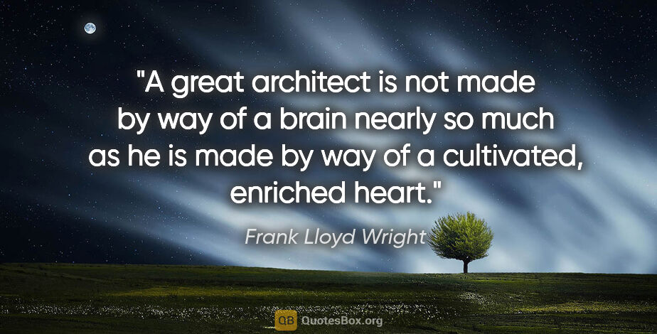 Frank Lloyd Wright quote: "A great architect is not made by way of a brain nearly so much..."