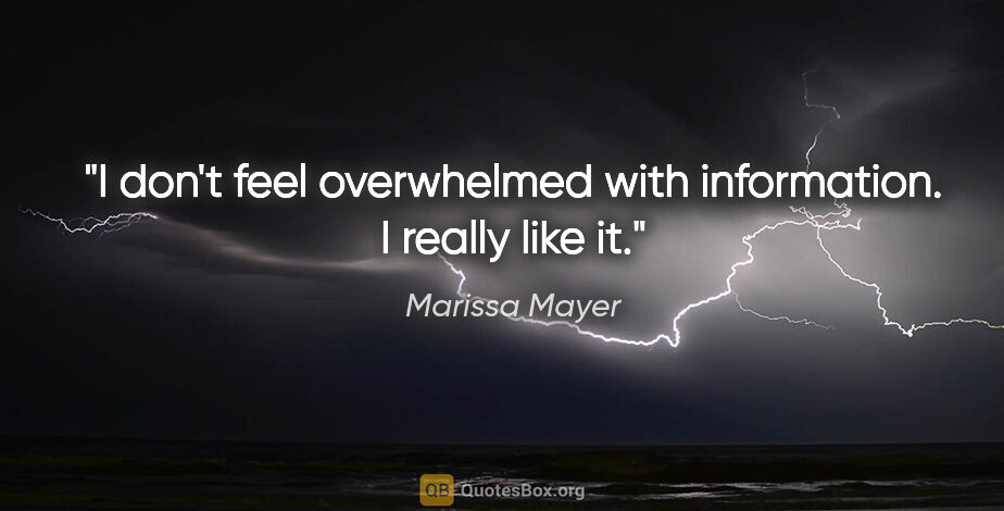 Marissa Mayer quote: "I don't feel overwhelmed with information. I really like it."