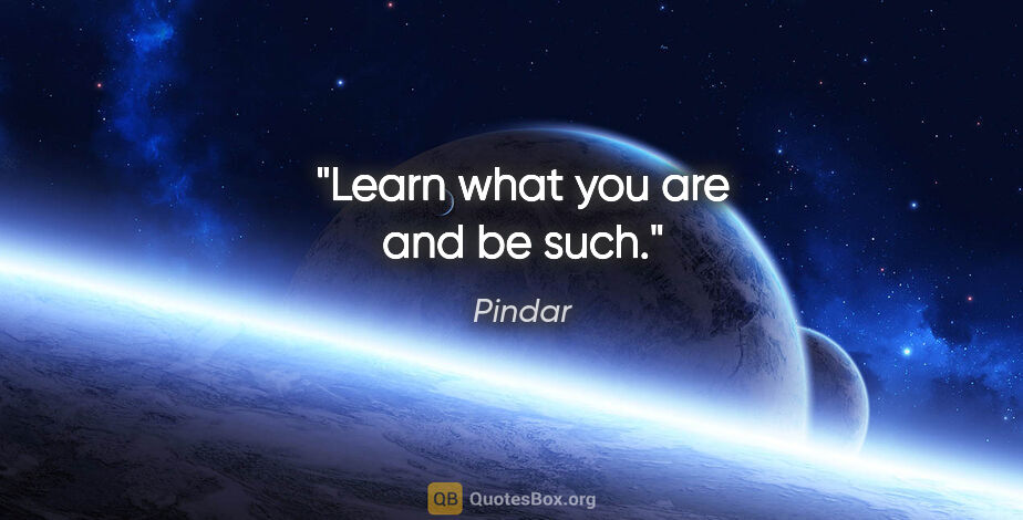 Pindar quote: "Learn what you are and be such."