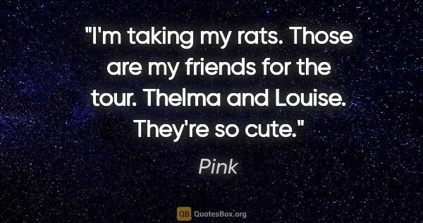 Pink quote: "I'm taking my rats. Those are my friends for the tour. Thelma..."