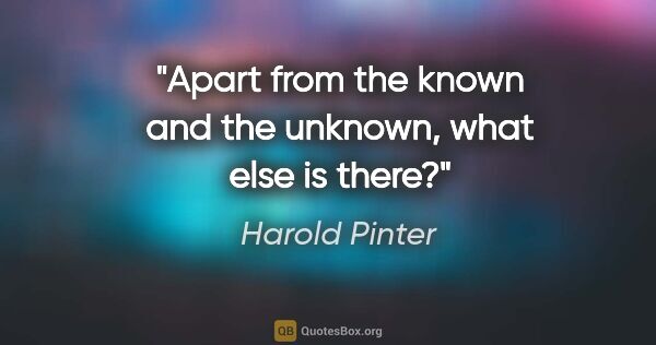 Harold Pinter quote: "Apart from the known and the unknown, what else is there?"