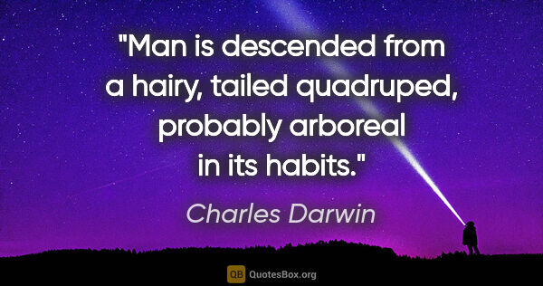 Charles Darwin quote: "Man is descended from a hairy, tailed quadruped, probably..."