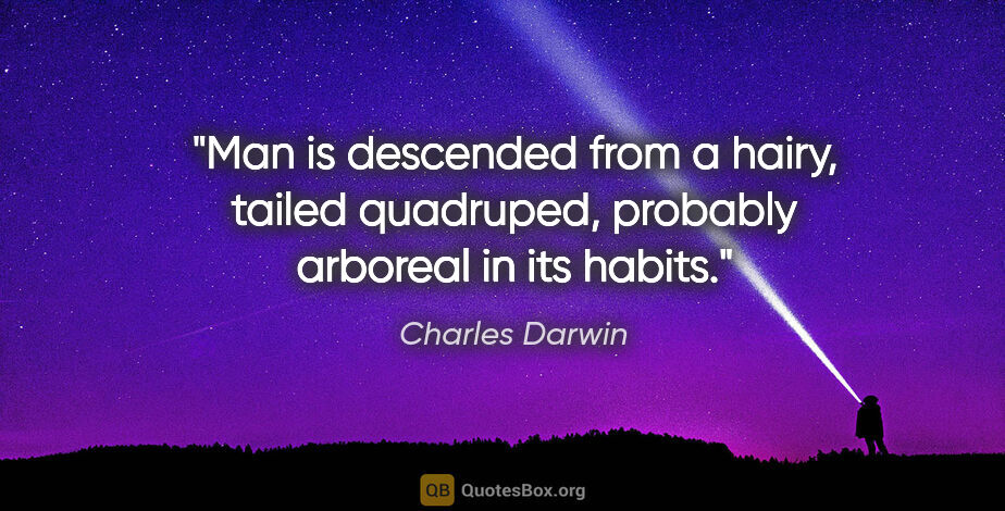 Charles Darwin quote: "Man is descended from a hairy, tailed quadruped, probably..."