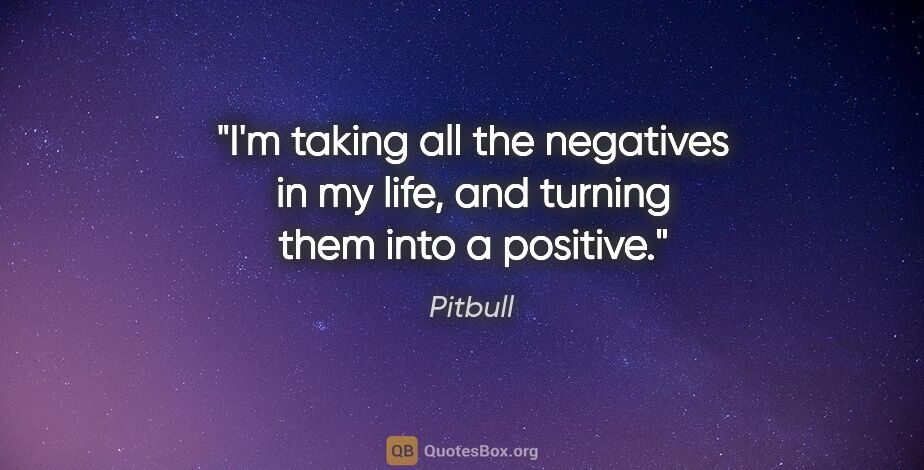 Pitbull quote: "I'm taking all the negatives in my life, and turning them into..."