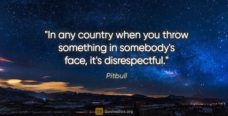Pitbull quote: "In any country when you throw something in somebody's face,..."