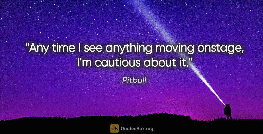 Pitbull quote: "Any time I see anything moving onstage, I'm cautious about it."