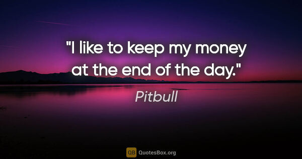 Pitbull quote: "I like to keep my money at the end of the day."