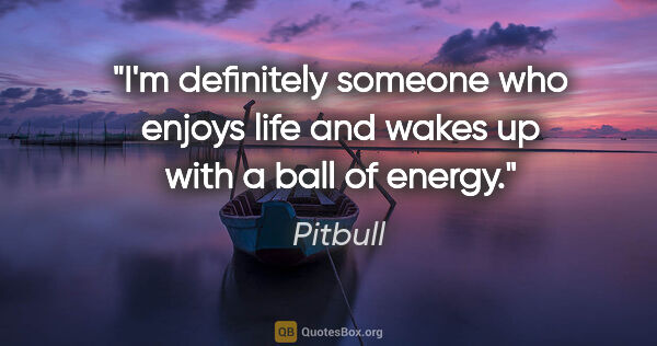 Pitbull quote: "I'm definitely someone who enjoys life and wakes up with a..."