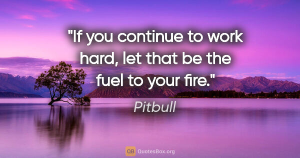 Pitbull quote: "If you continue to work hard, let that be the fuel to your fire."