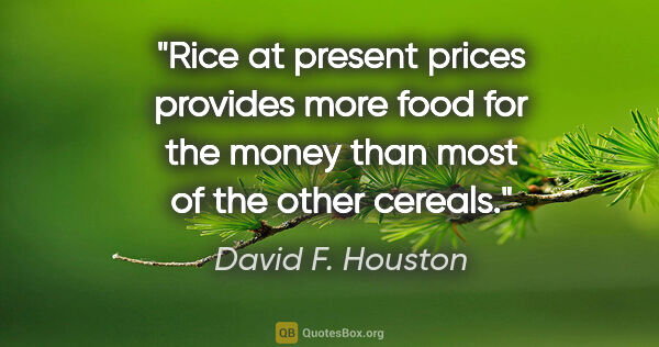 David F. Houston quote: "Rice at present prices provides more food for the money than..."