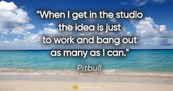 Pitbull quote: "When I get in the studio the idea is just to work and bang out..."