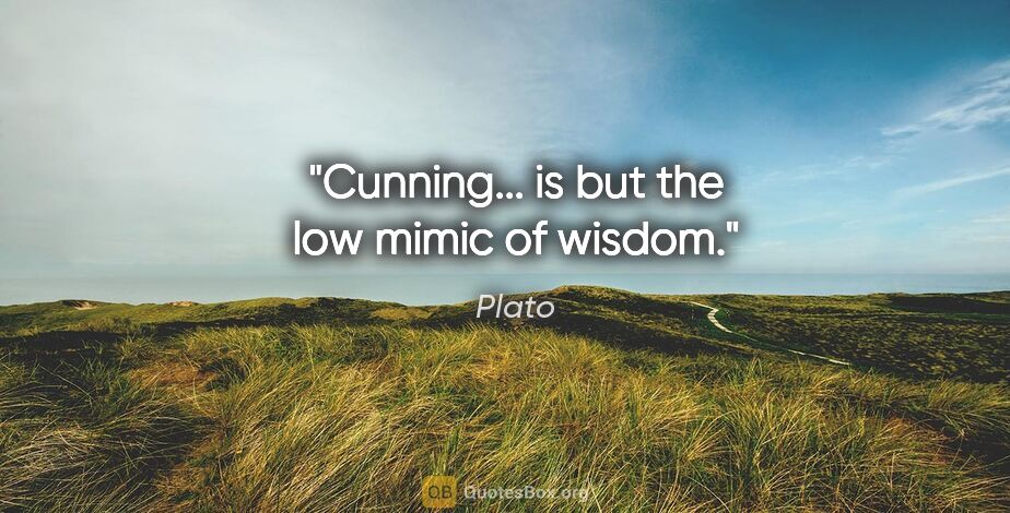 Plato quote: "Cunning... is but the low mimic of wisdom."