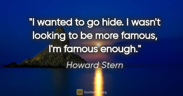 Howard Stern quote: "I wanted to go hide. I wasn't looking to be more famous, I'm..."