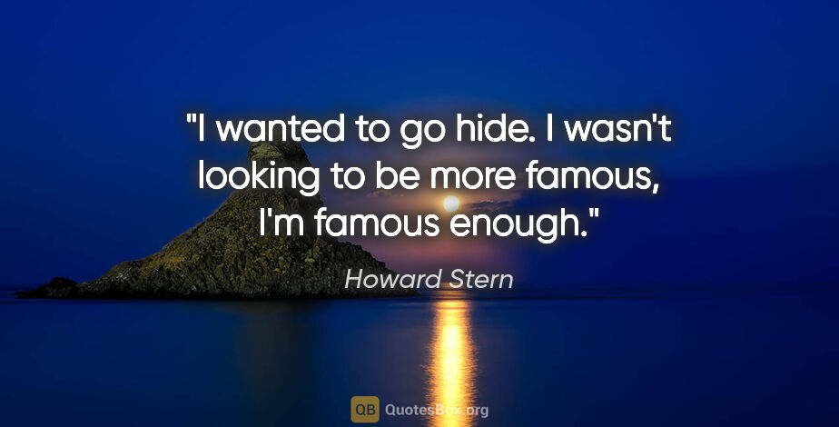 Howard Stern quote: "I wanted to go hide. I wasn't looking to be more famous, I'm..."