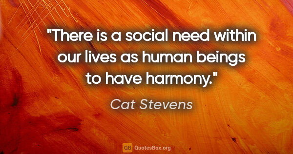 Cat Stevens quote: "There is a social need within our lives as human beings to..."