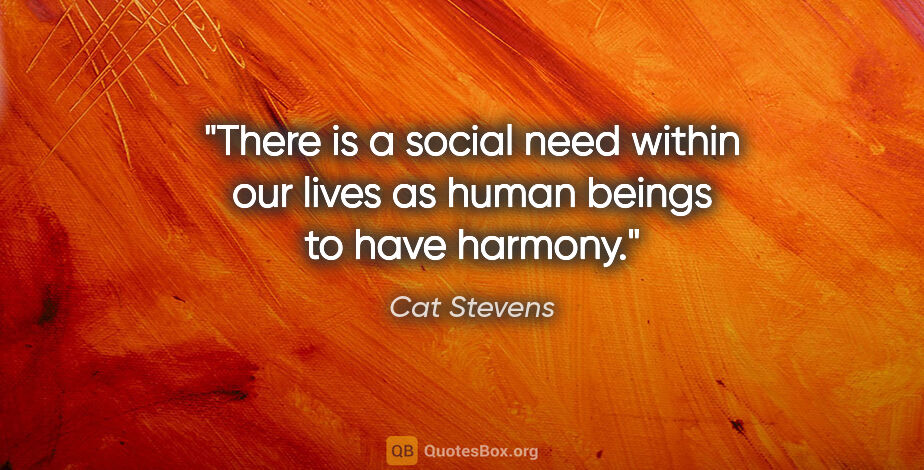 Cat Stevens quote: "There is a social need within our lives as human beings to..."