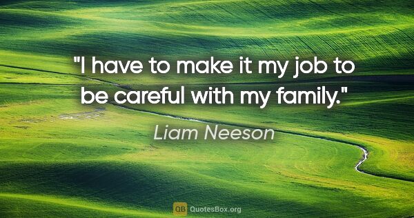 Liam Neeson quote: "I have to make it my job to be careful with my family."