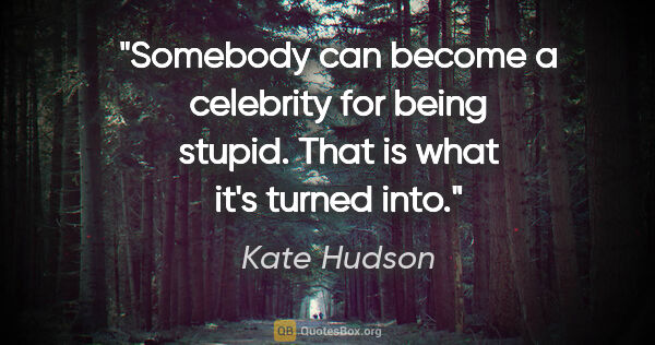 Kate Hudson quote: "Somebody can become a celebrity for being stupid. That is what..."