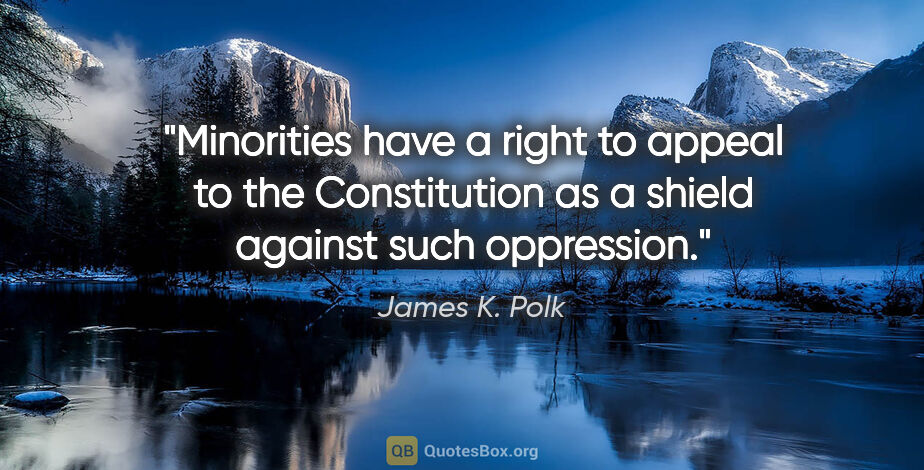 James K. Polk quote: "Minorities have a right to appeal to the Constitution as a..."