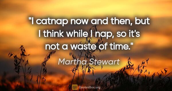 Martha Stewart quote: "I catnap now and then, but I think while I nap, so it's not a..."