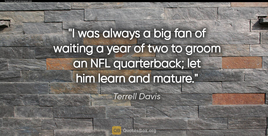 Terrell Davis quote: "I was always a big fan of waiting a year of two to groom an..."