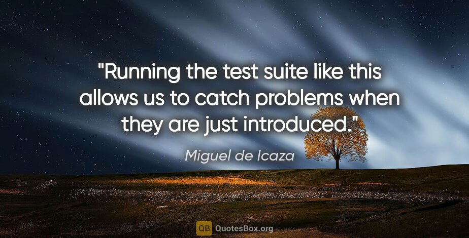 Miguel de Icaza quote: "Running the test suite like this allows us to catch problems..."