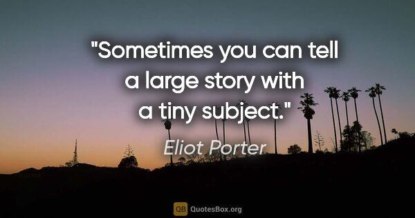 Eliot Porter quote: "Sometimes you can tell a large story with a tiny subject."