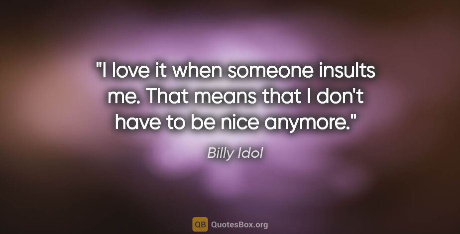 Billy Idol quote: "I love it when someone insults me. That means that I don't..."