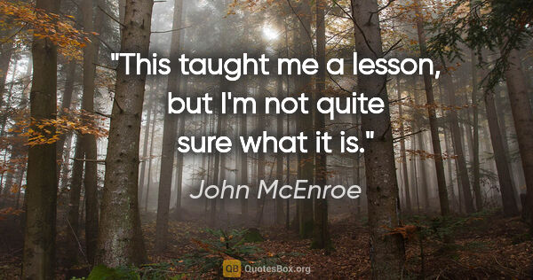 John McEnroe quote: "This taught me a lesson, but I'm not quite sure what it is."
