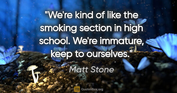 Matt Stone quote: "We're kind of like the smoking section in high school. We're..."
