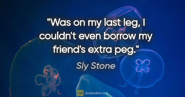 Sly Stone quote: "Was on my last leg, I couldn't even borrow my friend's extra peg."
