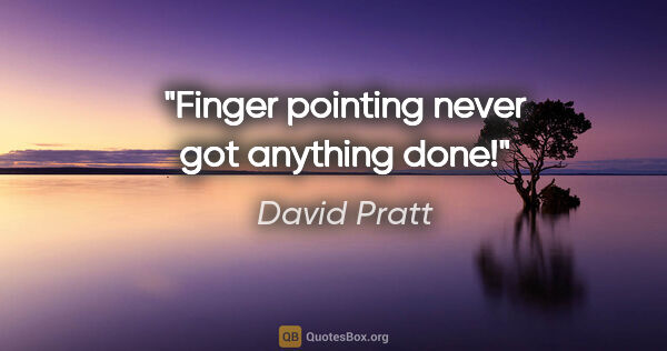 David Pratt quote: "Finger pointing never got anything done!"
