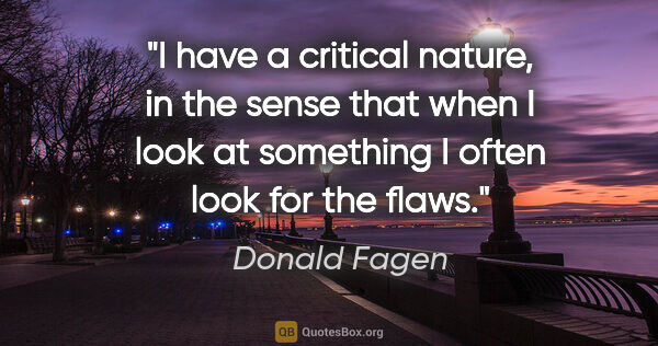 Donald Fagen quote: "I have a critical nature, in the sense that when I look at..."