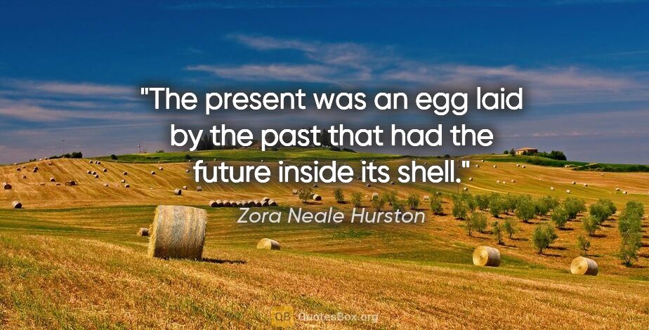 Zora Neale Hurston quote: "The present was an egg laid by the past that had the future..."