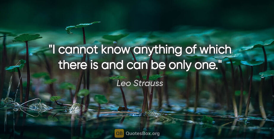 Leo Strauss quote: "I cannot know anything of which there is and can be only one."